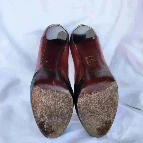 Burberry Brown Leather Pumps Serrated Platform Edge Vintage Designer Heels - Picture 9 of 9